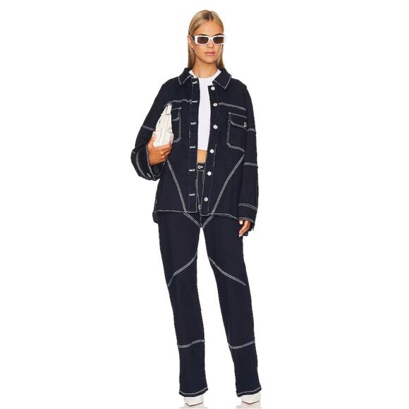 ByDyln Cyrus High Waisted Wide Leg Contrast Stitching Denim Pants Size XS - Picture 3 of 11